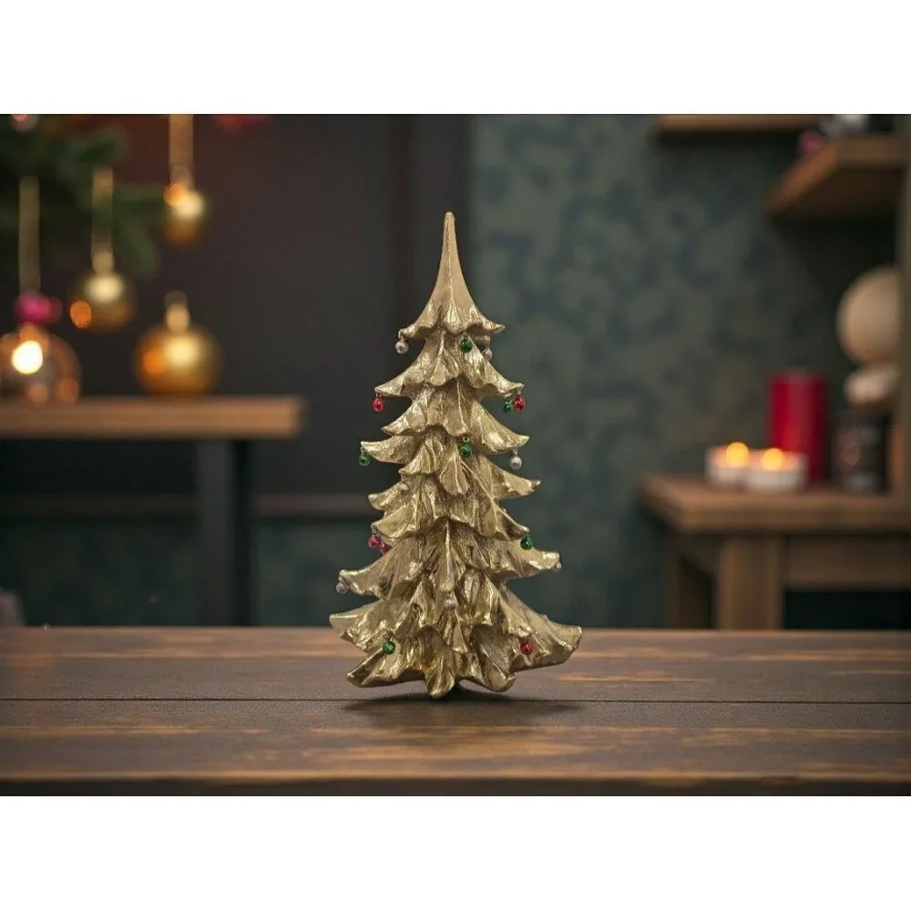 New Large Gold Holiday Christmas Tree W/ Ornaments Figure Room Decor - Picture 1 of 2